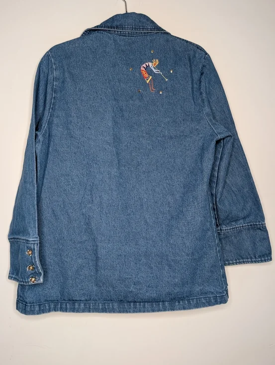 Vintage Kokopelli Embroidered Denim Jacket Made in USA Boho Southwest Small - Picture 6 of 6